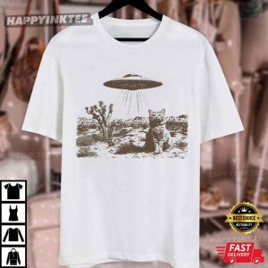 Vintage UFO Cowboy Cat Wild West T Shirt (4)