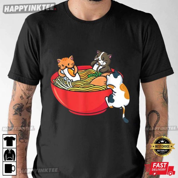 Anime Cats Eat Japanese Ramen Noodles T Shirt 1 600x600