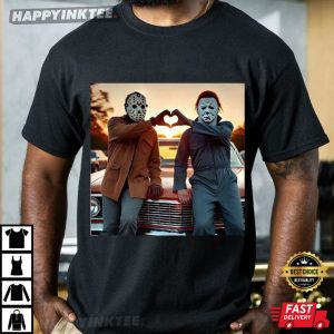 Horror Movie Michael Myers And Jason Voorhees Heart Hands Halloween T-Shirt