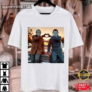 Horror Movie Michael Myers And Jason Voorhees Heart Hands Halloween T Shirt (3)