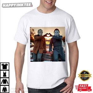 Horror Movie Michael Myers And Jason Voorhees Heart Hands Halloween T Shirt (4)