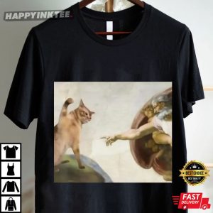 Funny Cat Meme God Creation Of Adam Michelangelo Art T Shirt (4)
