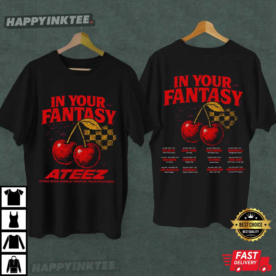 Retro Cherry Ateez 2025 World Tour In Your Fantasy T-Shirt Retro Cherry Ateez 2025 World Tour In Your Fantasy T-Shirt