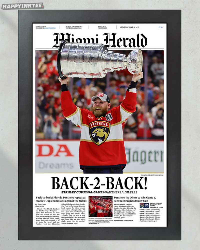 Florida Panthers Back-2-Back Stanley Cup Champions Newspaper Poster Florida Panthers Back-2-Back Stanley Cup Champions Newspaper Poster