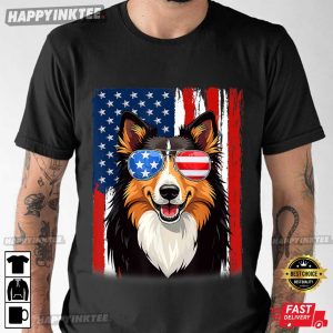 Rough Collie Dog America Flag 4th of July Patriotic T-Shirt