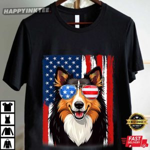 Rough Collie Dog America Flag 4th of July Patriotic T Shirt (4)