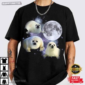Three Baby Seal Vintage Moon Graphic T Shirt (2)