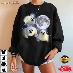 Three Baby Seal Vintage Moon Graphic T Shirt (3)