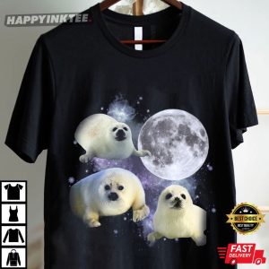 Three Baby Seal Vintage Moon Graphic T Shirt (4)