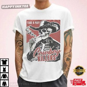 Cowboy Killers Smoking Skeleton Vintage Western Grunge T-Shirt