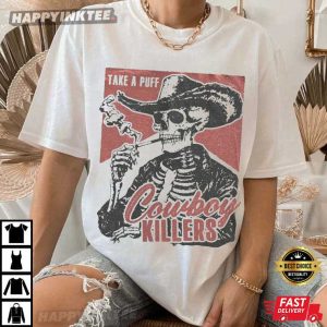 Cowboy Killers Smoking Skeleton Vintage Western Grunge T Shirt (2)
