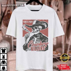 Cowboy Killers Smoking Skeleton Vintage Western Grunge T Shirt (4)