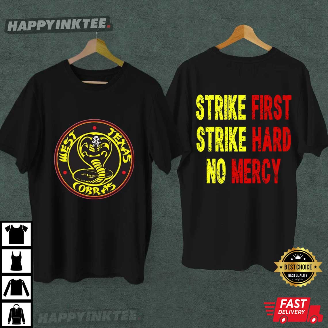 Cobra Kai Strike First Strike Hard No Mercy T-Shirt Cobra Kai Strike First Strike Hard No Mercy T-Shirt