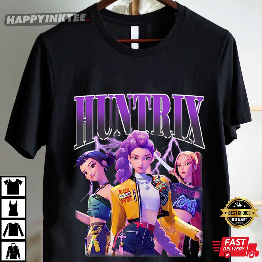 Huntrix KPop Demon Hunters Mira Rumi Joey Bootleg T-Shirt Huntrix KPop Demon Hunters Mira Rumi Joey Bootleg T-Shirt