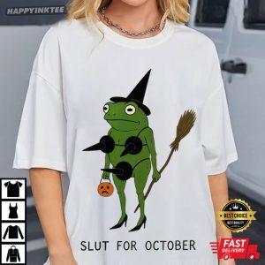 Slut For October Funny Frog Halloween Meme T-Shirt