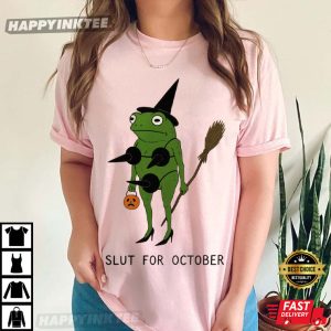 Slut For October Funny Frog Halloween Meme T Shirt (2)
