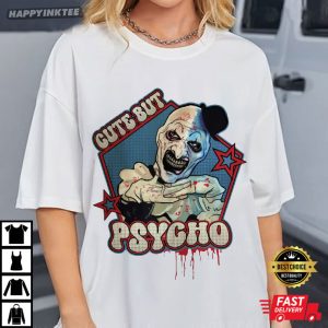 Cute But Psycho Halloween Retro Art The Clown T Shirt (2)