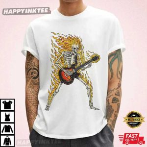 Guitarist Flaming Skeleton Punk Rock T-Shirt