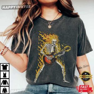 Guitarist Flaming Skeleton Punk Rock T Shirt (2)
