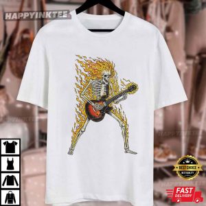 Guitarist Flaming Skeleton Punk Rock T Shirt (4)