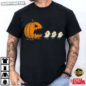 Pumpkin Chasing Ghost Funny Halloween Pac Man T-Shirt