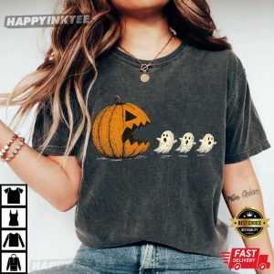 Pumpkin Chasing Ghost Funny Halloween Pac Man T Shirt (3)