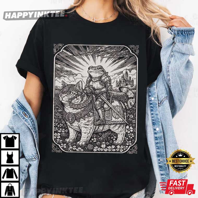 Funny Frog And Cat Vintage Dark Academia Goblincore T-Shirt