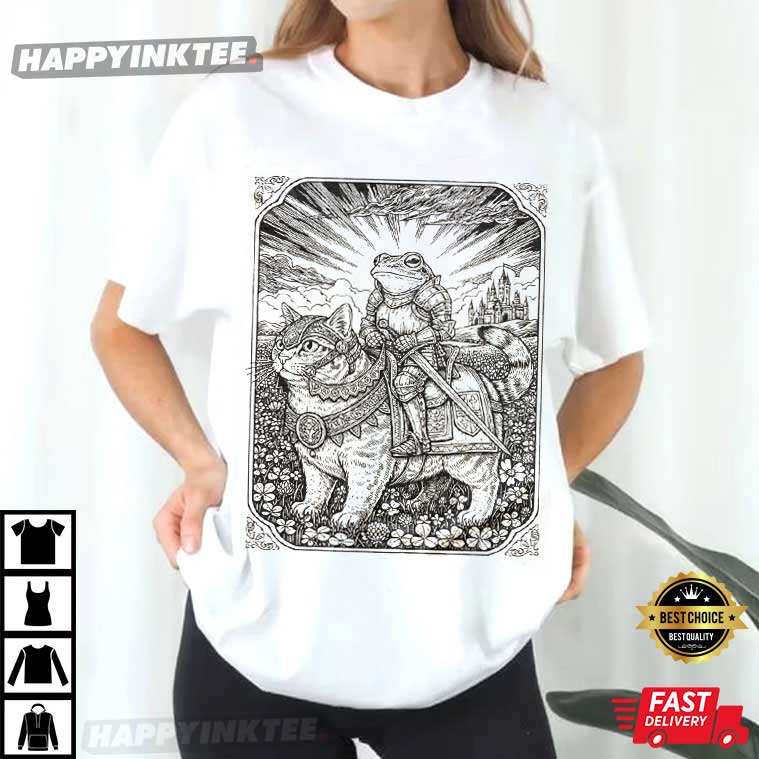 Funny Frog And Cat Vintage Dark Academia Goblincore T-Shirt