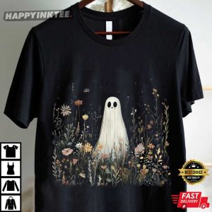Cute Ghost In Wildflowers Fall Aesthetic Halloween T Shirt (4)