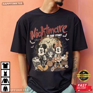 Vintage Mickey Minnie Skeleton Nightmare On Main Street Halloween T Shirt (2)