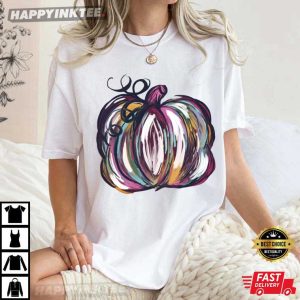 Watercolor Pumpkin Gift For Halloween T Shirt (3)