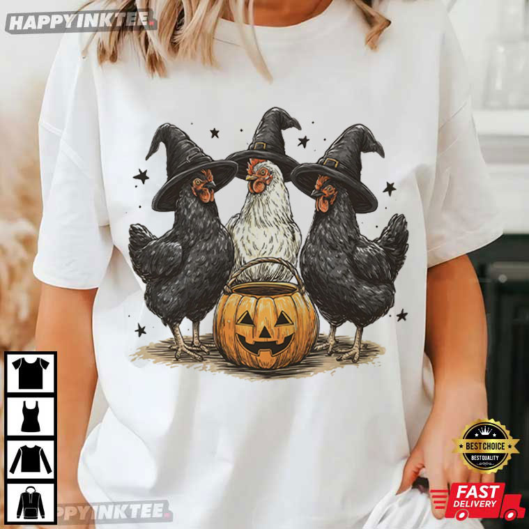 Pumpkin Chicken Halloween Witch Thanksgiving Turkey T-Shirt