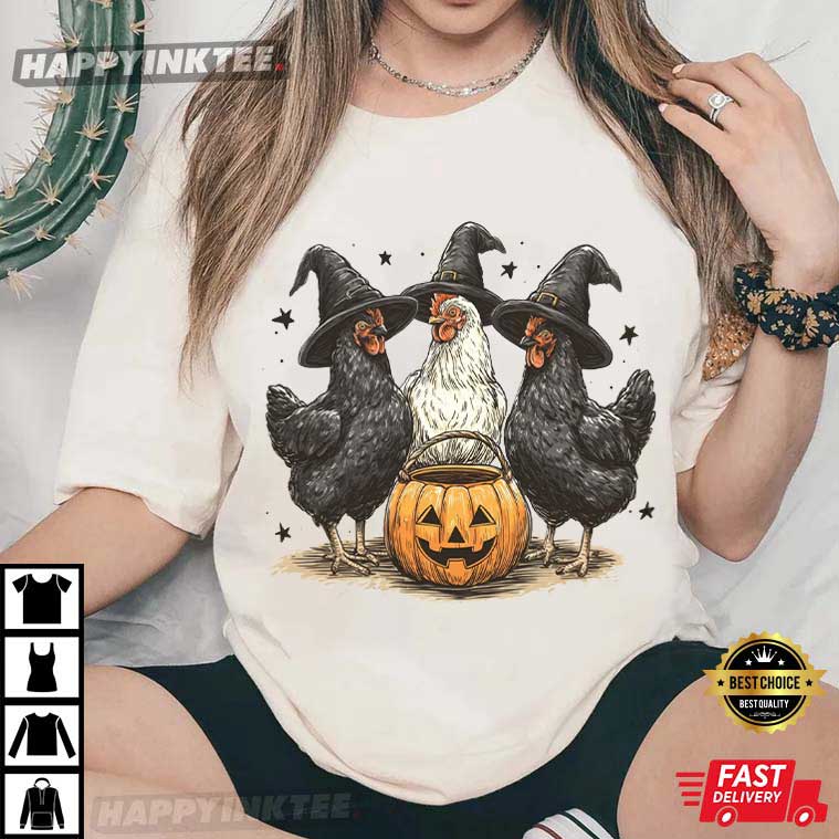 Pumpkin Chicken Halloween Witch Thanksgiving Turkey T-Shirt