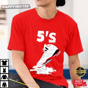 Jordan 5 Fire Red Black Tongue Shoe Dripping T-Shirt