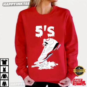 Jordan 5 Fire Red Black Tongue Shoe Dripping T Shirt (2)