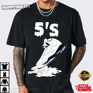Jordan 5 Fire Red Black Tongue Shoe Dripping T Shirt (4)