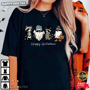 Cute Raccoon Ghost Happy Halloween T-Shirt