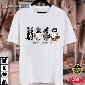 Cute Raccoon Ghost Happy Halloween T Shirt (3)
