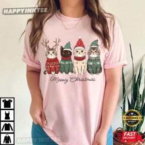 Meowy Christmas Cat Lover Gift T Shirt (4)