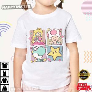 Super Mario Friends Peach Toad Yoshi Star Retro Pastel T Shirt (4)