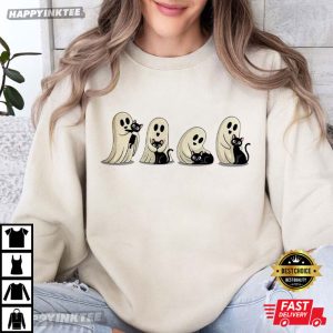 Halloween Spooky Ghost And Cat T Shirt (3)