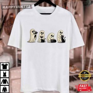 Halloween Spooky Ghost And Cat T Shirt (4)