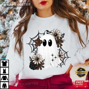 Floral Ghost Boho Halloween T Shirt (2)