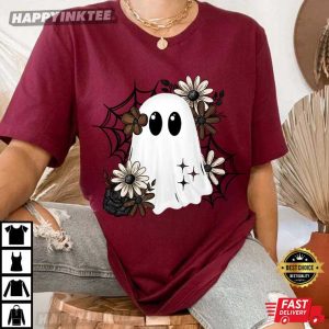 Floral Ghost Boho Halloween T Shirt (3)
