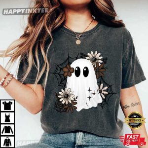 Floral Ghost Boho Halloween T Shirt (4)
