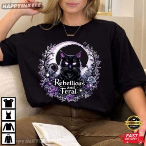 Rebellious And Feral Cat Gothic Witchy Feminist T-Shirt