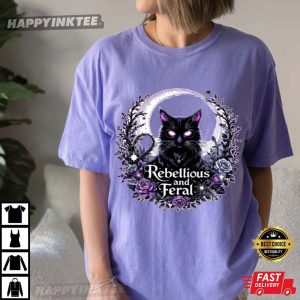 Rebellious And Feral Cat Gothic Witchy Feminist T Shirt (2)