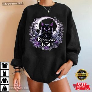 Rebellious And Feral Cat Gothic Witchy Feminist T Shirt (3)