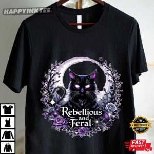 Rebellious And Feral Cat Gothic Witchy Feminist T Shirt (4)