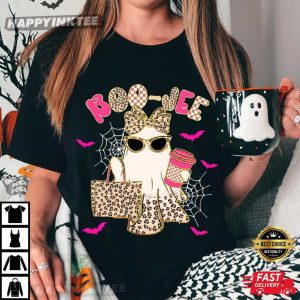 Preppy Leopard Ghost Boo Jee Pink Halloween T-Shirt